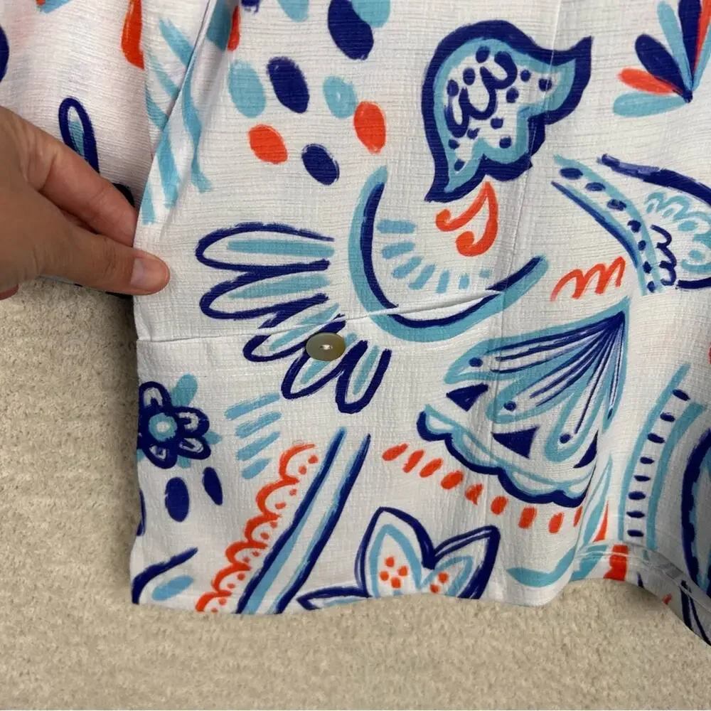 Jess & Jane Womens Top M Blue White Floral Viva Bulgari Tunic With Patch Pockets - Picture 4 of 7